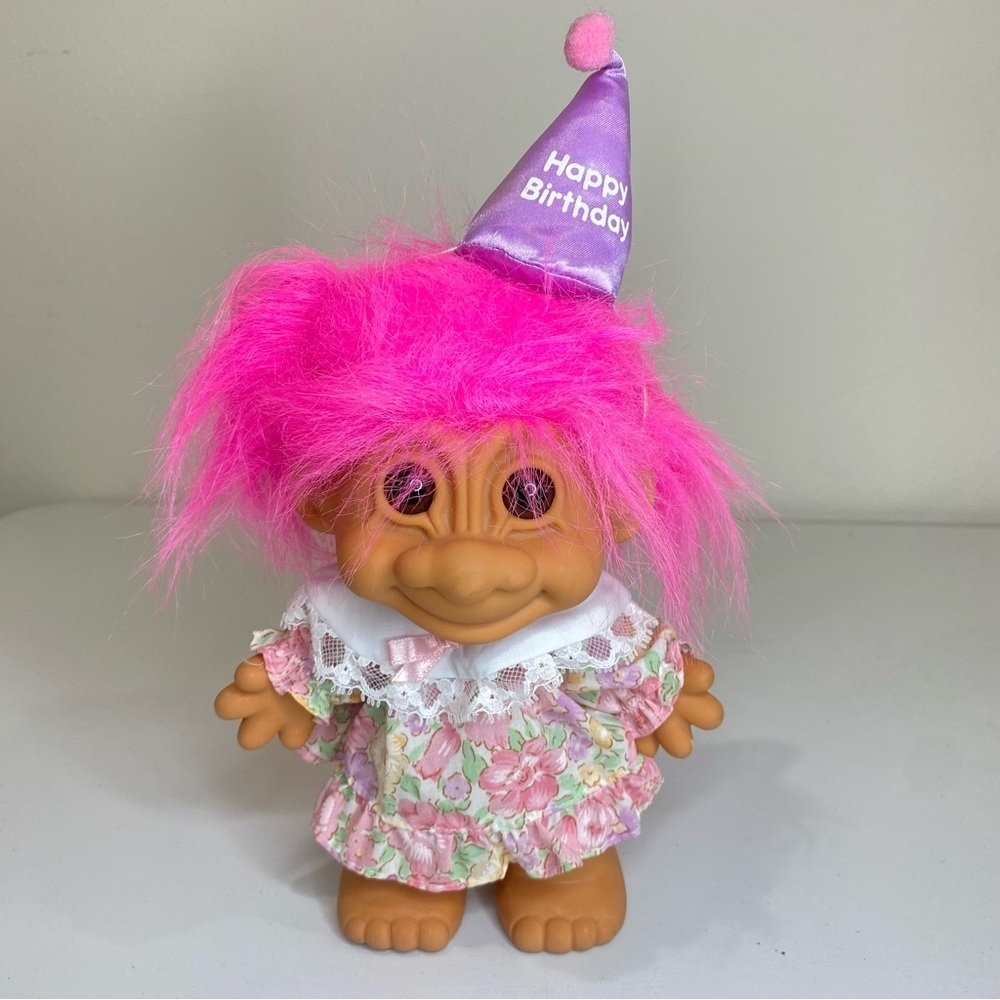 Russ Happy Birthday Troll Doll Pink Floral Dress 8”